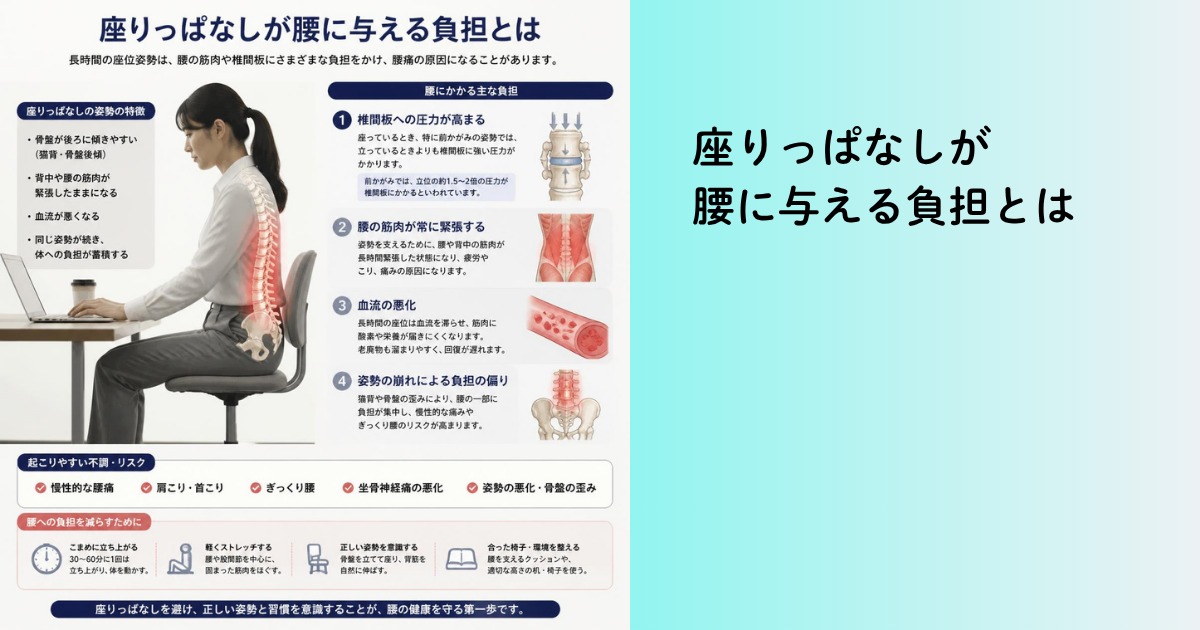 座りっぱなしが腰に与える負担とは